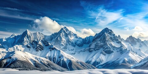 Obraz premium A majestic mountain range set against a bright white winter sky, cold weather, mountain range
