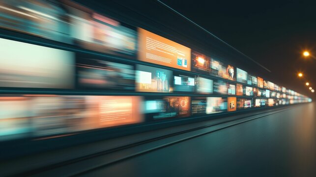 A train with many screens on it. The concept of opportunity, and Innovation