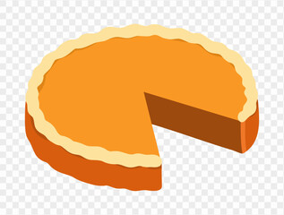 Pumpkin pie,flat minimalist style, perfect for Thanksgiving celebrations. Transparent background for easy use in designs. vector