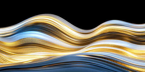 3D abstract blue golden silver wave curve mountain futuristic technology glossy design isolated on black wallpaper background