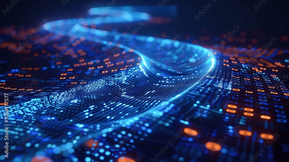 Aufkleber Futuristic Digital Road with Glowing Binary Code High-Tech Data Transfer Concept