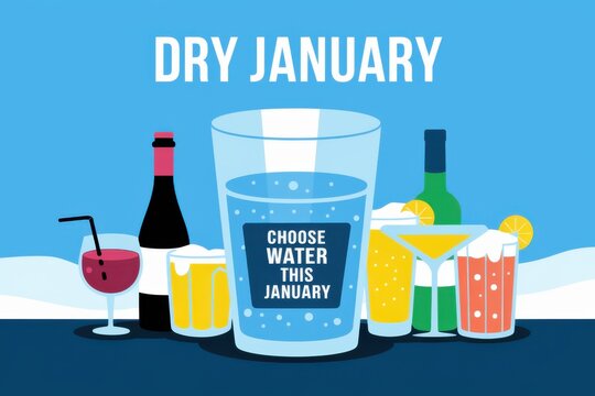 Dry January Motivational Graphic with Beverage Alternatives and Encouraging Message