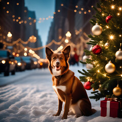 dog with christmas gift