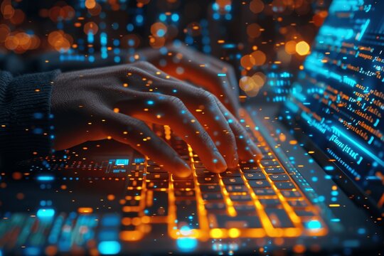 Closeup of Programmer Coding on Laptop with Computer Code Digital Software Development for Website and Mobile App Design