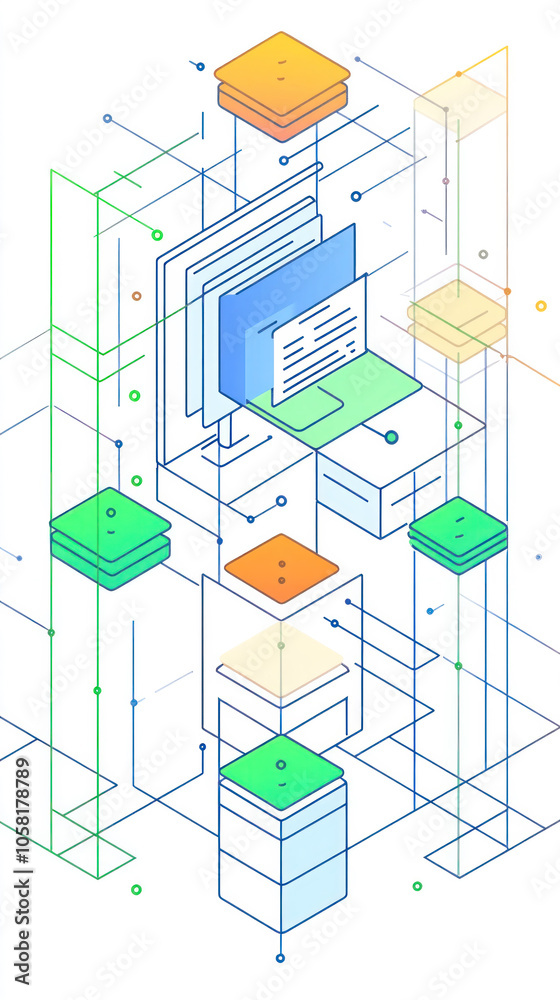 Poster a computer monitor is shown with a stack of papers on top of it. the image is a representation of a 