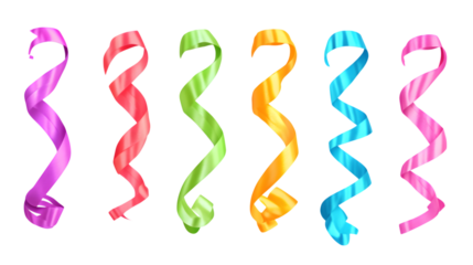 Set of colorful streamers isolated on white background