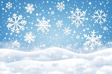 Snowflake pattern illustration on a blue winter sky background with softly falling snow evoking the charm and joy of a festive holiday atmosphere