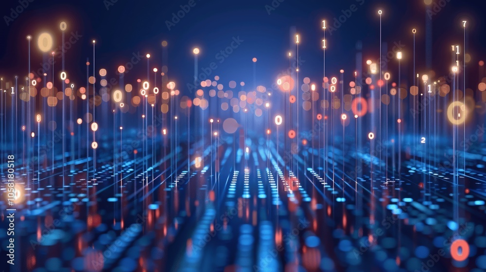 Fototapete Digital Binary Code Background 3D Rendering - Big Data Cyber Security Technology Concept