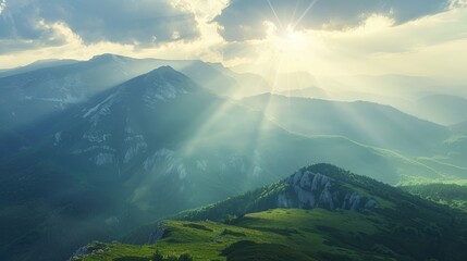 Stunning Mountain Panorama with Sunlight