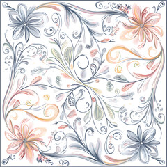 Fototapeta premium Geometric and Organic Doodle Tile and Carpet Designs with White Borders | Hand-drawn, Abstract, Floral, and Symmetrical Patterns in Soft Pastel and Earth Tones
