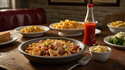 Classic American Cuisine - Juicy Burger, BBQ Ribs, and Crispy Fries with Rustic Diner Vibes