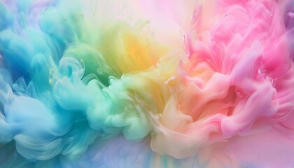 Fototapeta premium Abstract swirls of blue, green, yellow, and pink ink create a dreamy, colorful background.