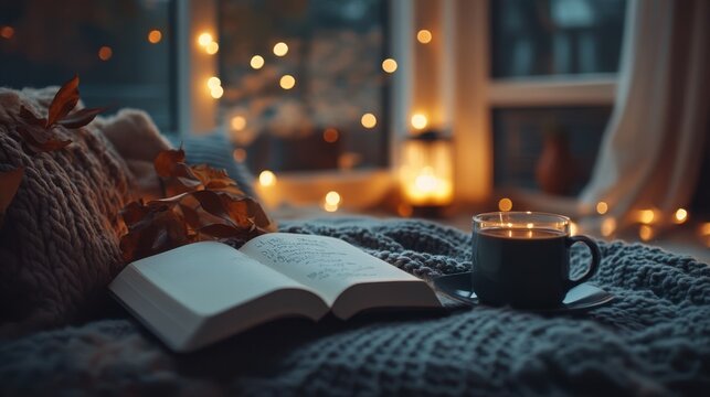 A calm evening spent journaling in a cozy corner,