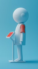 A simple white character standing with a red screen behind. AI.