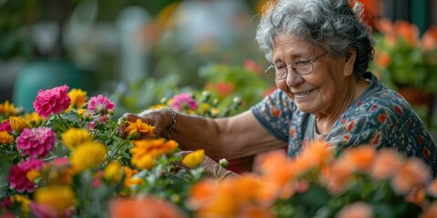 A woman tending to a vibrant garden. AI.
