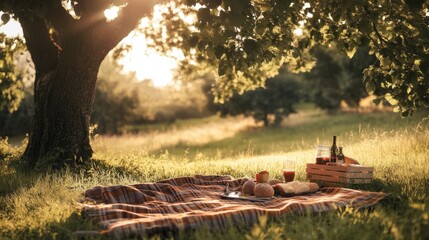 Obraz premium A leisurely afternoon spent on a picnic, with a blanket