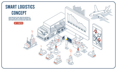 Modern global logistics combines export, import, warehousing, and transportation services. Smart logistics systems enhance flexibility and adaptability while better serving customer need. Vector eps10