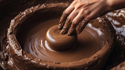 Fototapeta premium A peaceful afternoon of making pottery, hands shaping