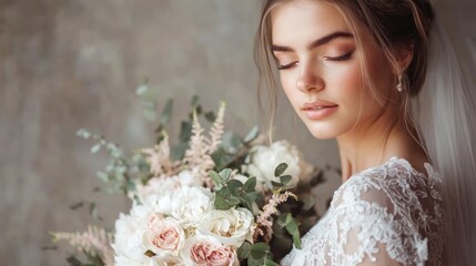 Naklejka premium Beautiful Bride with Bouquet