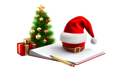 Santa Claus writing on a notebook isolated on white background