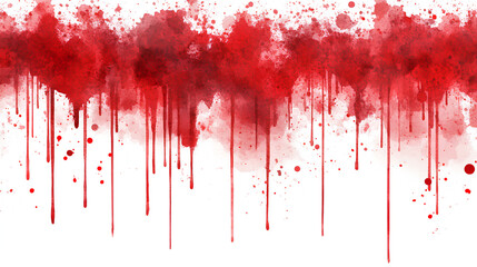 Fototapeta premium Red blood or paint flowing down on white background. murder and horror concept. Red ink splash, splatter and stain