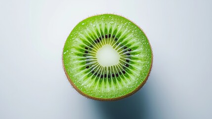 Clean and crisp image of a kiwi fruit in high resolution on a pure white canvas, ideal for branding and packaging, kiwi fruit, product presentation