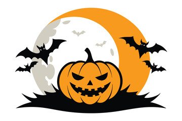 Halloween Pumpkin bats moon on white clean silhouette A.eps