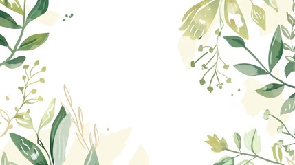 White background with green plant accents creates a fresh and inviting aesthetic. A harmonious blend of purity and nature, perfect for design projects and creative endeavors.