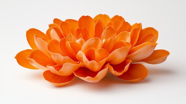 Mexican marigold (cempasuchil) with layered, bright orange petals, crisp and isolated on white, capturing the intricate petal structure and texture