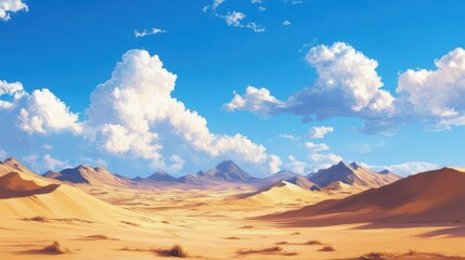 Naklejka premium A vast desert landscape with towering sand dunes under