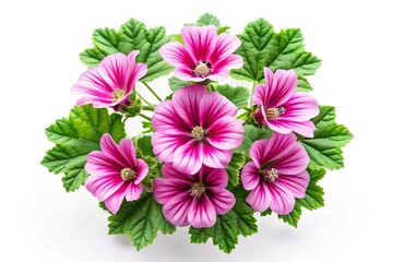 Obraz premium Garden tree mallow plant with pink flower isolated on white aerial view