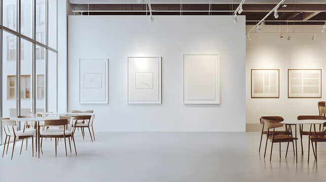 Minimalist white gallery wall with subtle lighting creating a clean canvas for displaying art and emphasizing negative space. Negative Space Art. Illustration