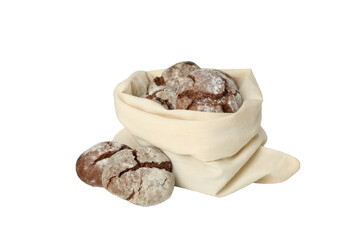 PNG, Chocolate crinkle cookies in cotton bag, isolated on white background