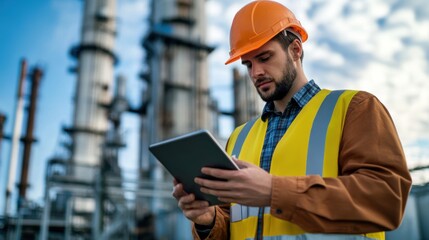 Engineer working on a clean energy solution, reviewing data