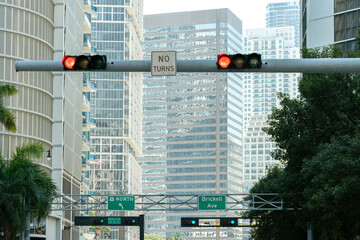 American street traffic light in Miami, Florida. USA transportation