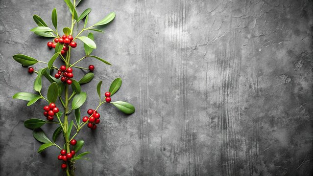 mistletoe branch on gray background