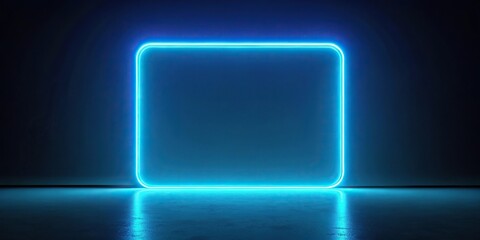 neon blue square light installation in a modern setting