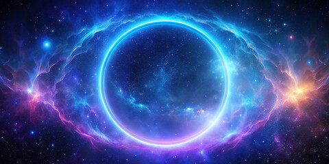 Obraz premium neon ring in the starry sky blue and purple psychic wave Depth of Field