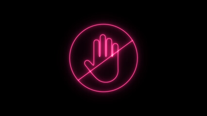 Colorful stope hand icon on black background. ynamic Visual Communication: The Use of Bright, Glowing Colors in a Prohibition Symbol to Create a Powerful Message About Safety, Awareness, and Negative 