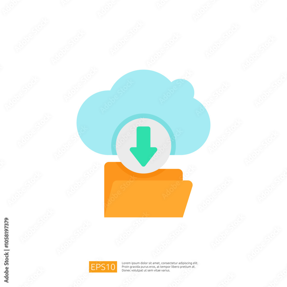 Poster this image depicts a cloud with a downward arrow, indicating the process of downloading files from t
