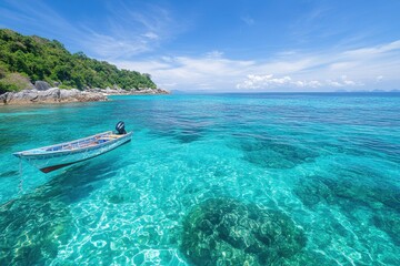 Fototapeta premium Vibrant Coral Reefs and Scenic Boat Adventure