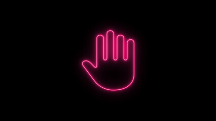 Obraz premium Colorful Hand Stope icon on black background. Raised hand with fingers splayed .