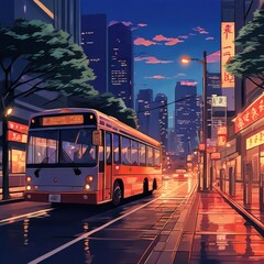 Obraz premium the AI Image Generator, A modern city bus navigating through bustling