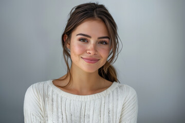 Fototapeta premium A young woman in comfortable, everyday attire showcases the casual, individual style of Western women in their teens and twenties.