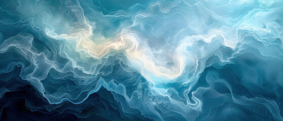 Abstract blue swirl design resembling flowing water or smoke captured in a serene artistic composition