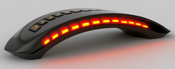 A sleek, futuristic device with buttons and glowing red lights, likely for gaming or control.