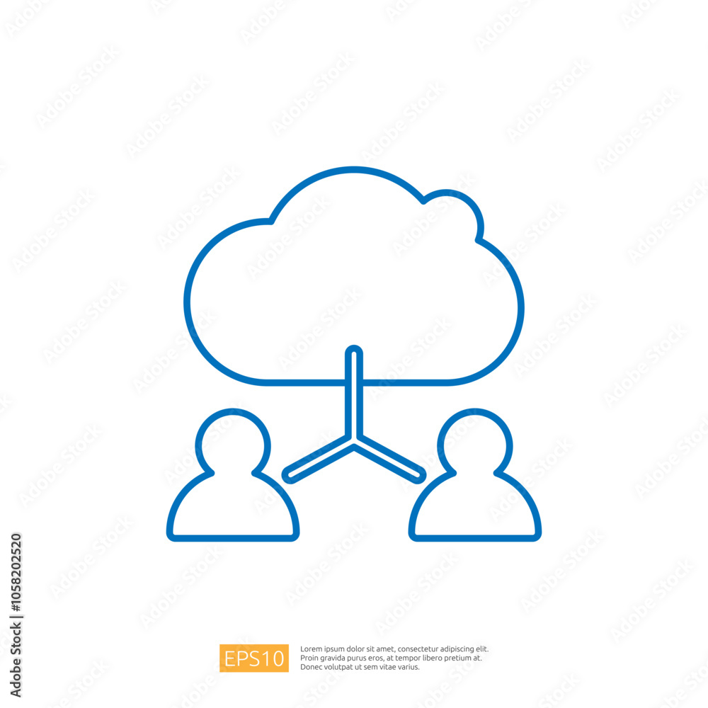Poster the image depicts a simple blue outline of a cloud connected to two user icons, representing cloud c