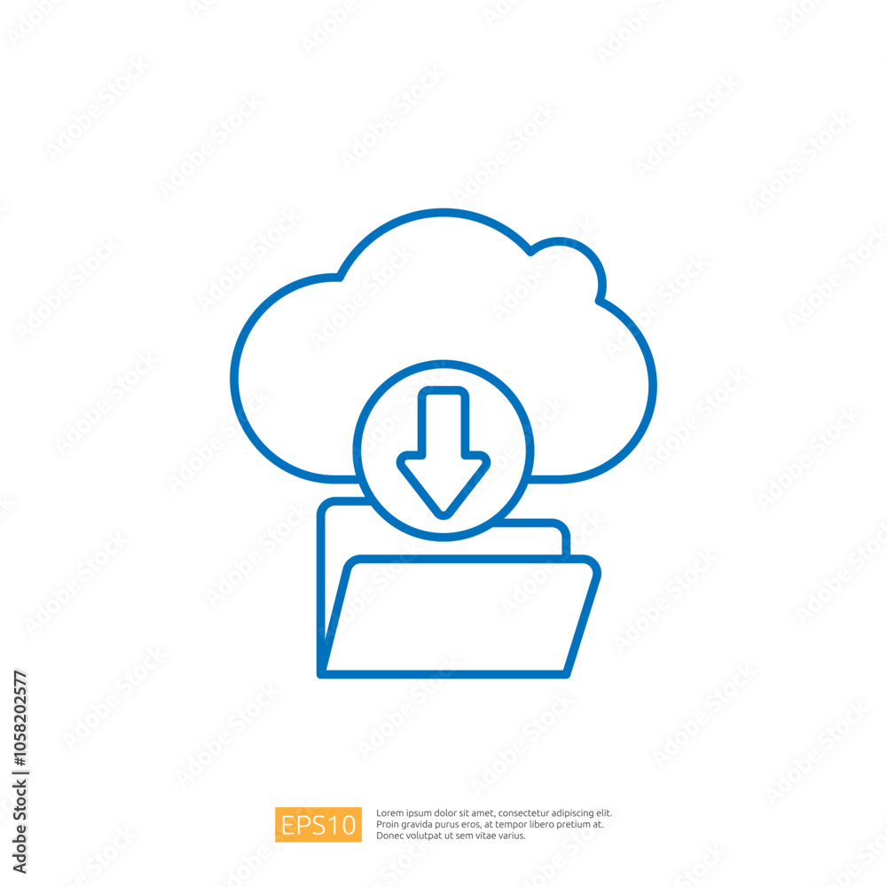Poster a simple graphic depicting a cloud with a downward arrow pointing to a folder, symbolizing cloud sto