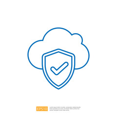 The image features a stylized cloud with a shield and a checkmark, symbolizing cloud security and protection.