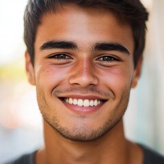 Obraz premium Young Man Smiling with Dimples in Bright Light